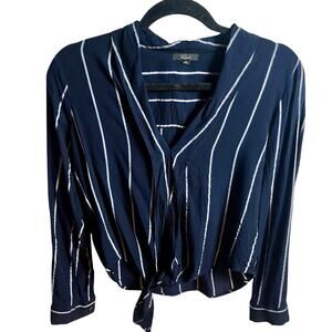 Rails Stripe Blouse XS Navy Long Sleeve Tie Front Metallic Stripe Ava Livorno